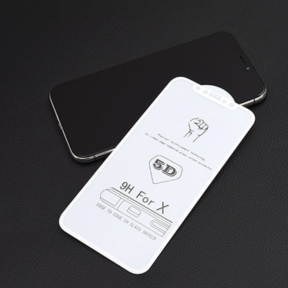 Tempered glass screen protector film on phone, 9H 5D edge-to-edge design