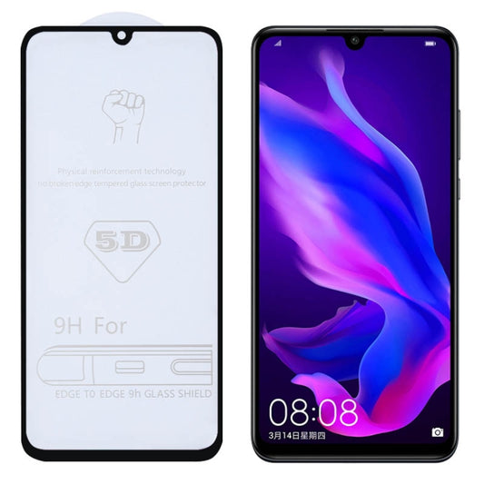 Tempered glass screen protector film with adhesive, 9H 5D coverage for smartphone