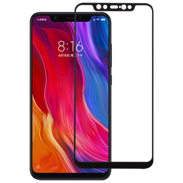 Tempered glass screen protector for Xiaomi Mi 8, black, covering the phone front.
