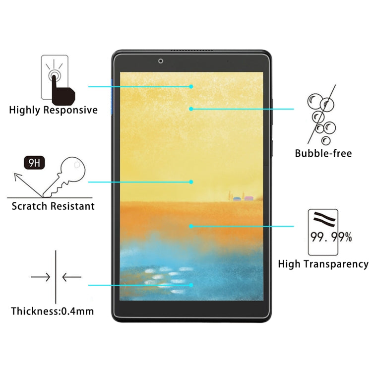 Full-screen tempered glass screen protector on a black tablet, scratch resistant