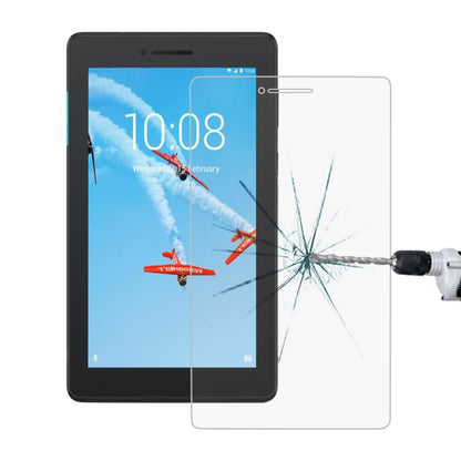 Tempered glass screen protector on tablet display, impact crack shown