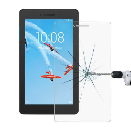 Tempered glass screen protector on tablet display, impact crack shown