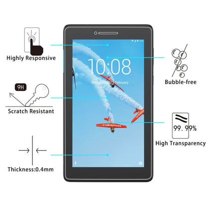Tempered glass screen protector film on tablet screen, 9H scratch-resistant