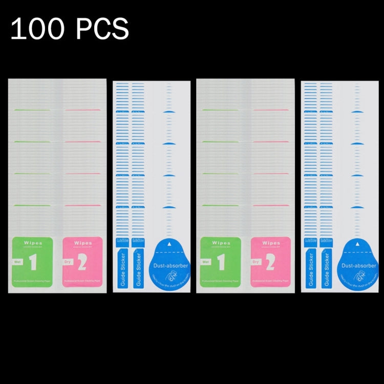 Tempered glass screen protector kit with wipes and dust absorber, 100 PCS