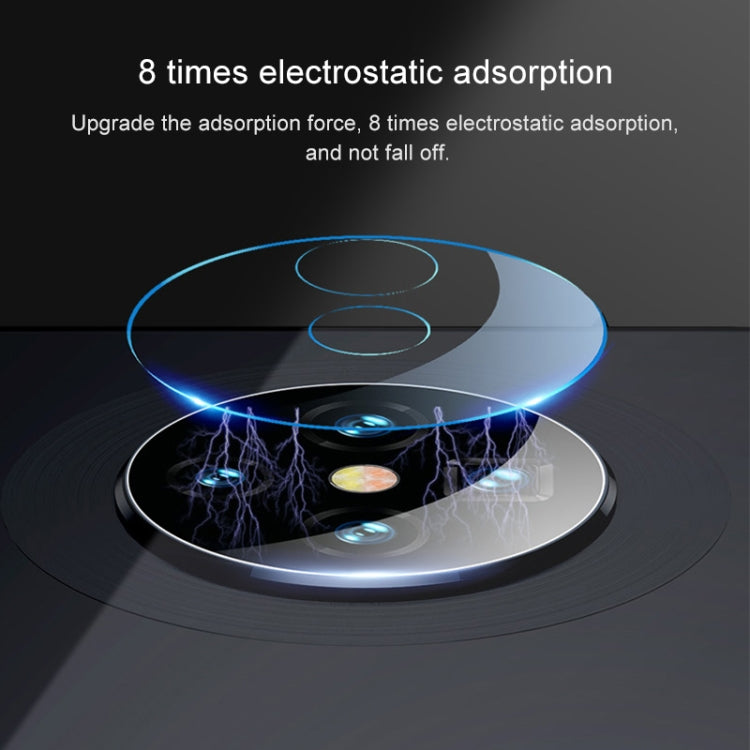 Tempered glass camera lens film with electrostatic adhesion, covering rear lenses