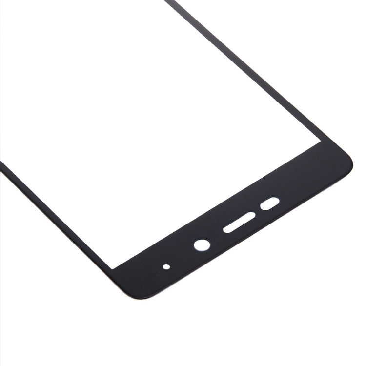 Tempered glass screen protector corner with camera/speaker cutouts, black