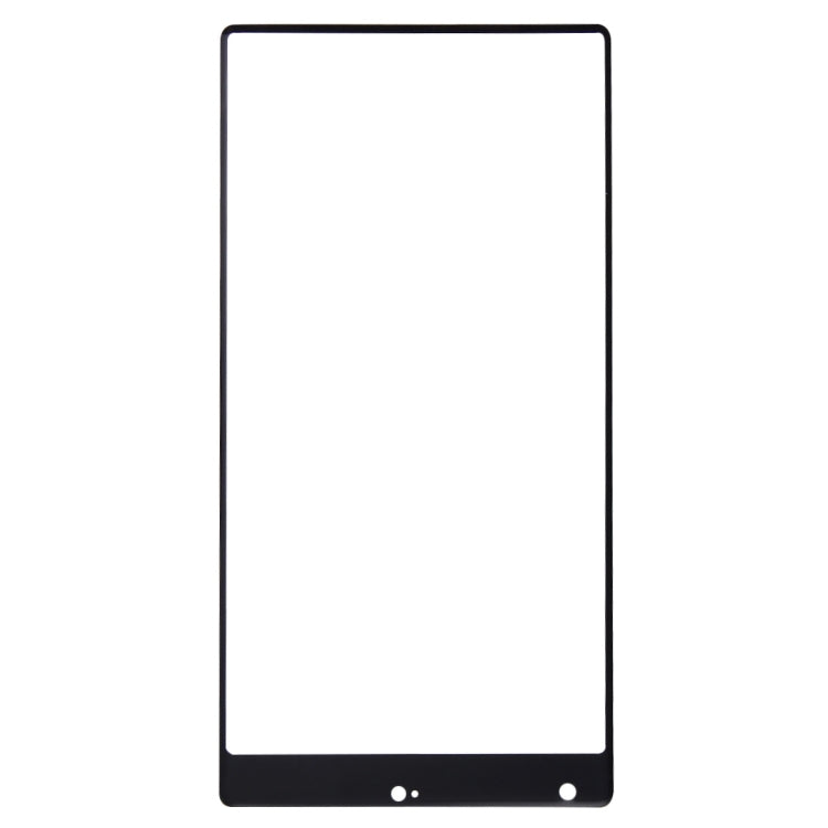 Full-screen tempered glass protector with black frame and cutout holes