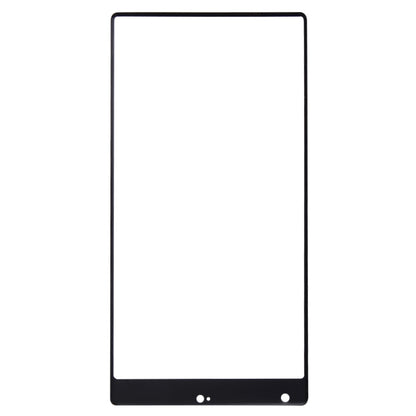 Full-screen tempered glass protector with black frame and cutout holes