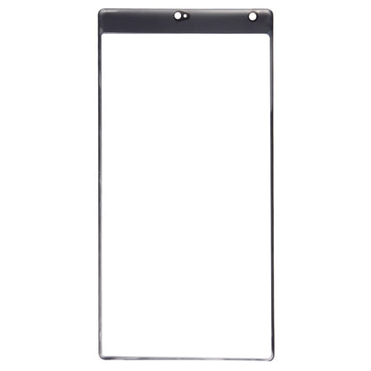 Tempered glass screen protector with speaker and sensor cutouts, black border