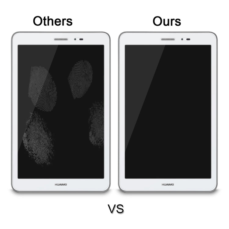 Tablet screen protector comparison: 'Ours' reduces glare on the screen