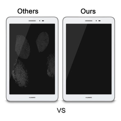 Tablet screen protector comparison: 'Ours' reduces glare on the screen