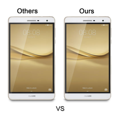 Tempered glass screen protector displayed side-by-side with a bare tablet screen