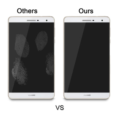 Tempered glass screen protector comparison showing high-clarity full-screen on tablet