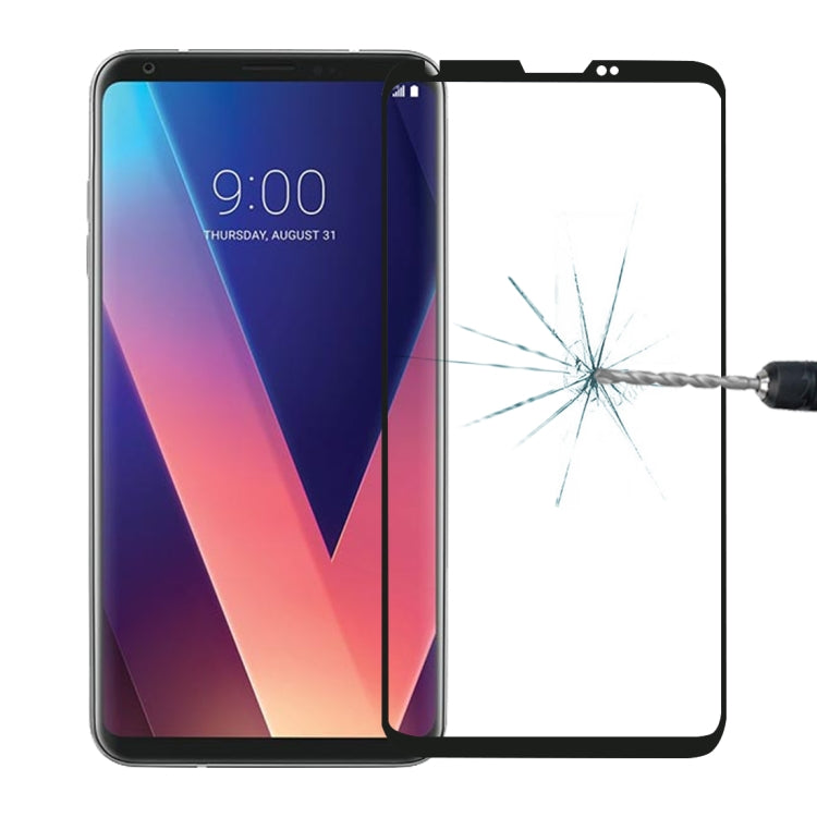 Tempered glass screen protector with 3D curved edges on LG V30, black frame