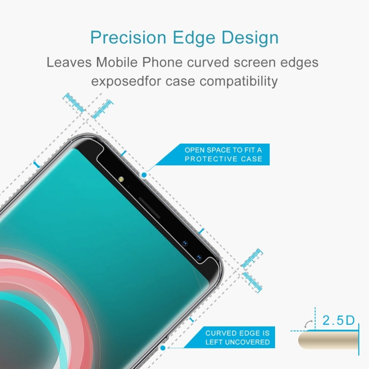 Tempered glass screen protector with curved 2.5D edges and cutout