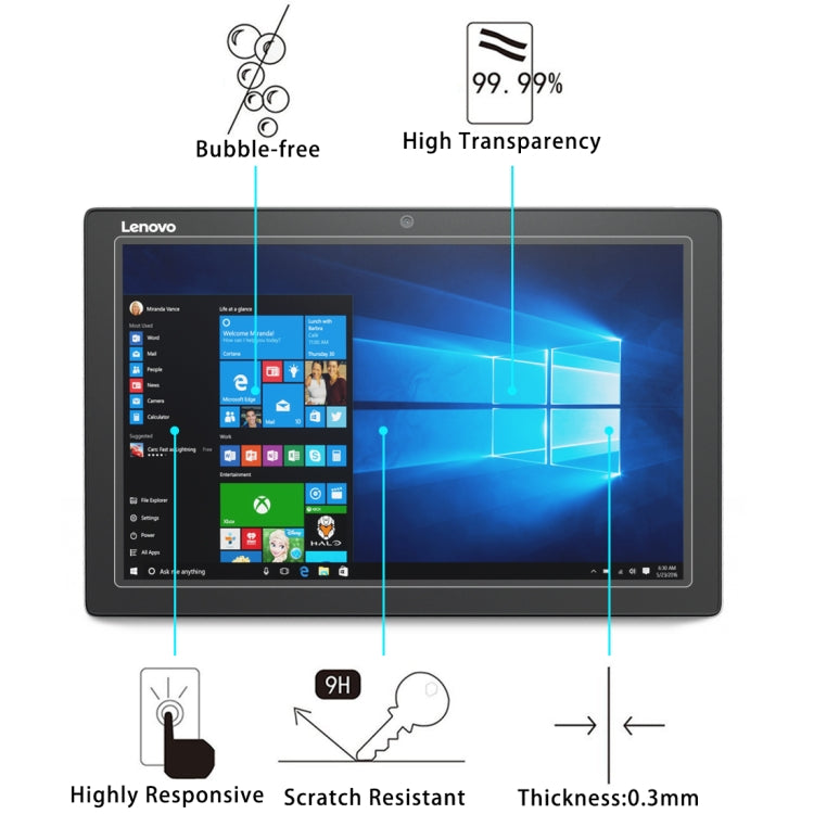 Tempered glass screen protector for Lenovo Miix 5, bubble-free and 9H scratch-resistant