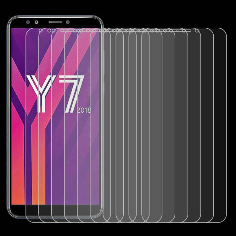10-pack clear tempered glass screen protectors shown aligned for phone front