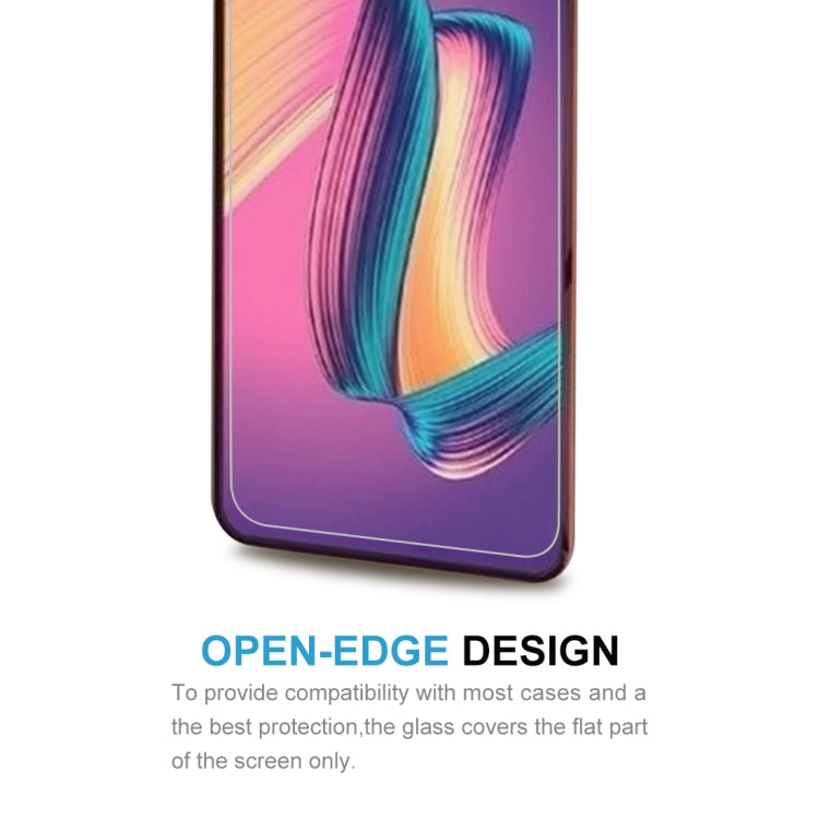 Tempered glass screen protector film on phone front, curved edge coverage
