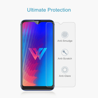 Tempered glass screen protector for LG W30 with anti-smudge and anti-scratch icons