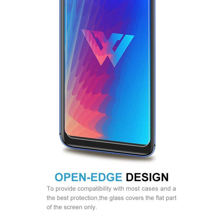 Tempered glass screen protector covering flat screen area with open-edge fit