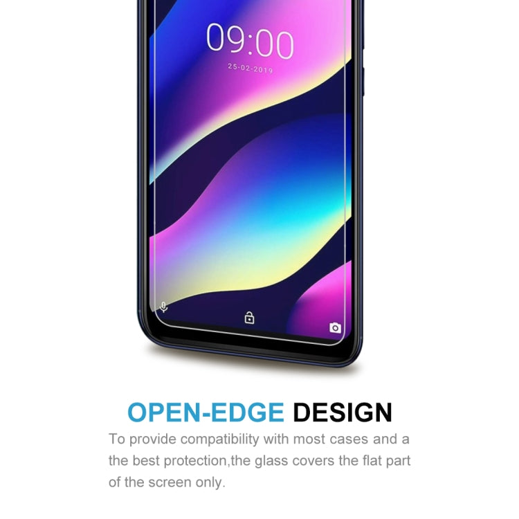 Tempered glass screen protector on smartphone front, open-edge design for case fit