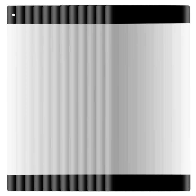 Stack of clear tempered glass screen protector sheets with black backing tabs
