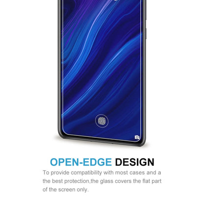 Tempered glass screen protector with open-edge design covering flat screen areas