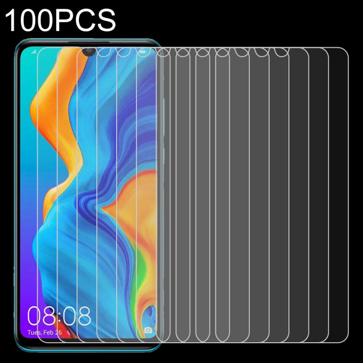 Set of clear tempered glass screen protectors, 2.5D for Huawei P30 Lite, 100-pack