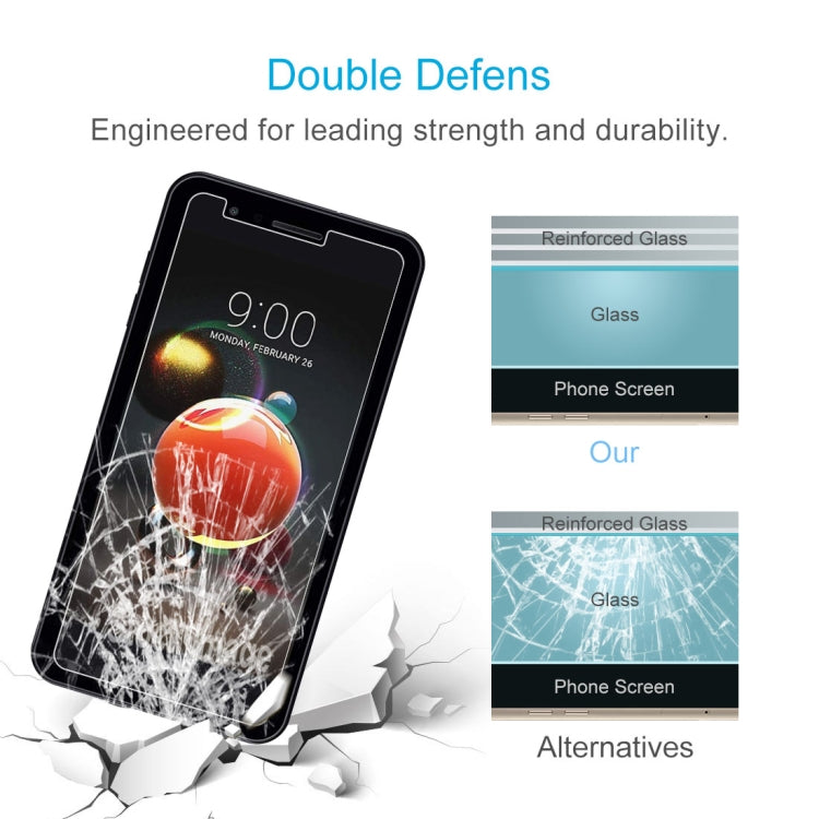 Tempered glass screen protector film for LG K9, reinforced strength and durability shown
