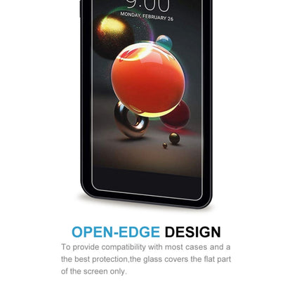 Tempered glass screen protector for LG K9 with clear coverage and open-edge design