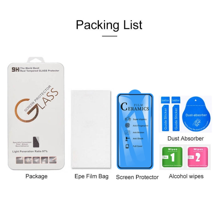 Ceramic screen protector package contents with protector film and alcohol wipes