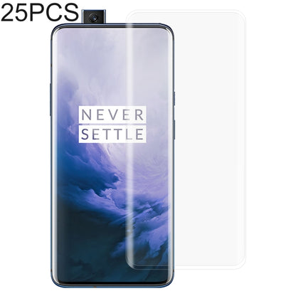 Tempered glass screen protector film set with curved edges, for OnePlus 7 Pro, black, 25-pack