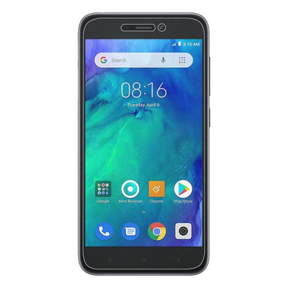 Tempered glass screen protector film applied to a Redmi Go phone display