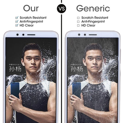 Tempered glass screen protector vs generic protection, shows clear HD coverage for Honor Play 7X