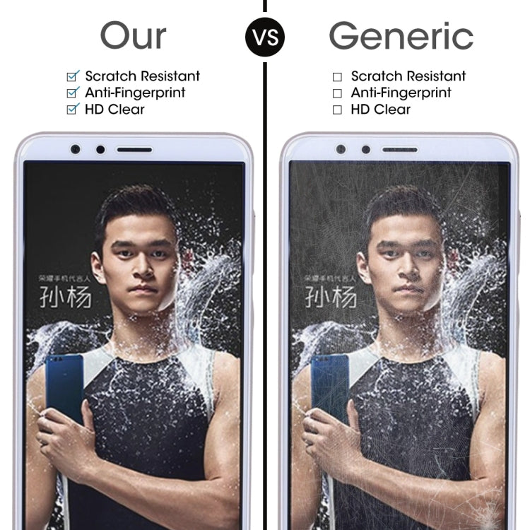 Tempered glass screen protector for Honor Play 7X, shown in our vs generic