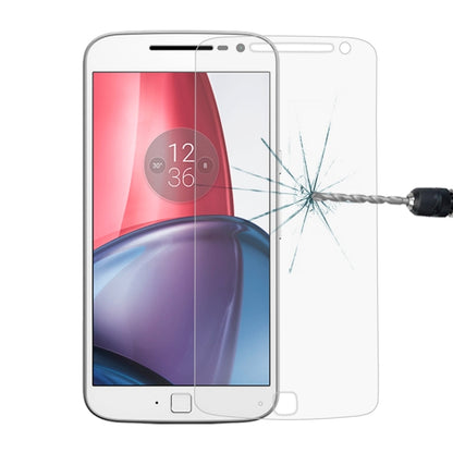 Clear tempered glass screen protector for a Moto G4 Plus, with crack-shield graphic