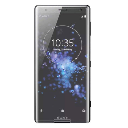 Tempered glass screen protector film on a front view phone screen, clear