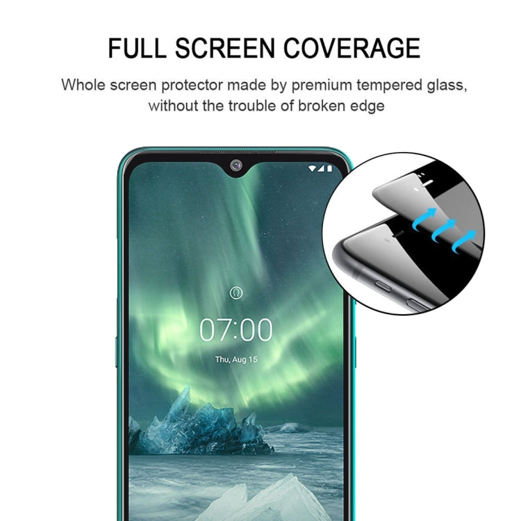 Full-coverage tempered glass screen protector for Nokia 7.2 shown on phone screen