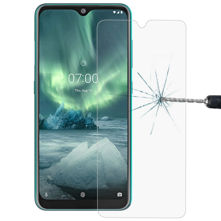 Tempered glass screen protector film for a Nokia 7.2, with break-test crack pattern