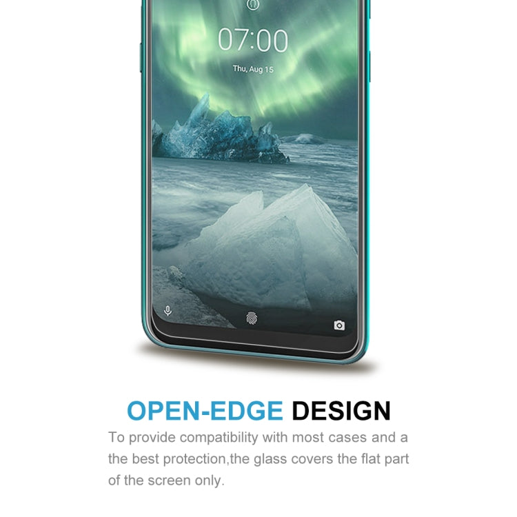 Tempered glass screen protector applied to a Nokia 7.2 front display