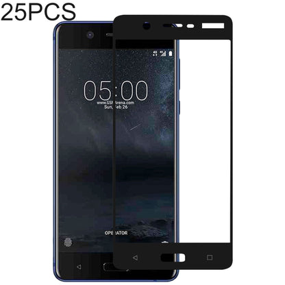25-pack full-cover tempered glass screen protectors for Nokia 5, front view