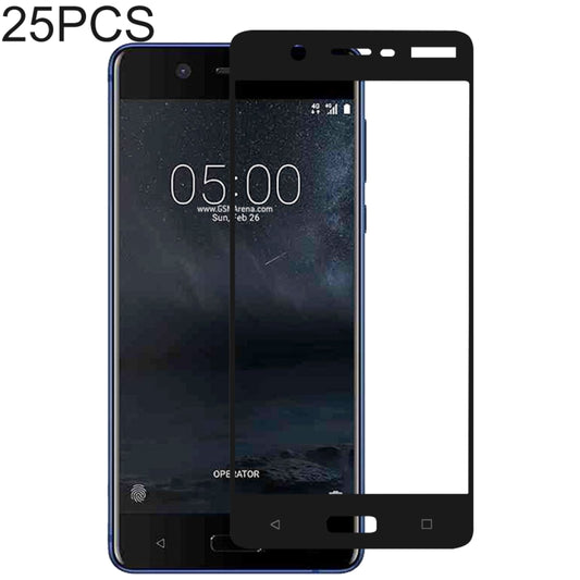 25-pack full-cover tempered glass screen protectors for Nokia 5, front view