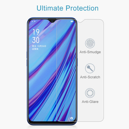 Tempered glass screen protector for OPPO A9, clear with anti-smudge anti-scratch anti-glare icons