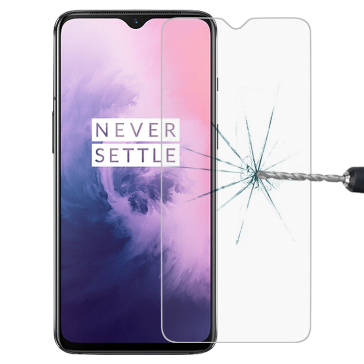 Tempered glass screen protector with 2.5D curved edge, clear fit for OnePlus 7T screen.