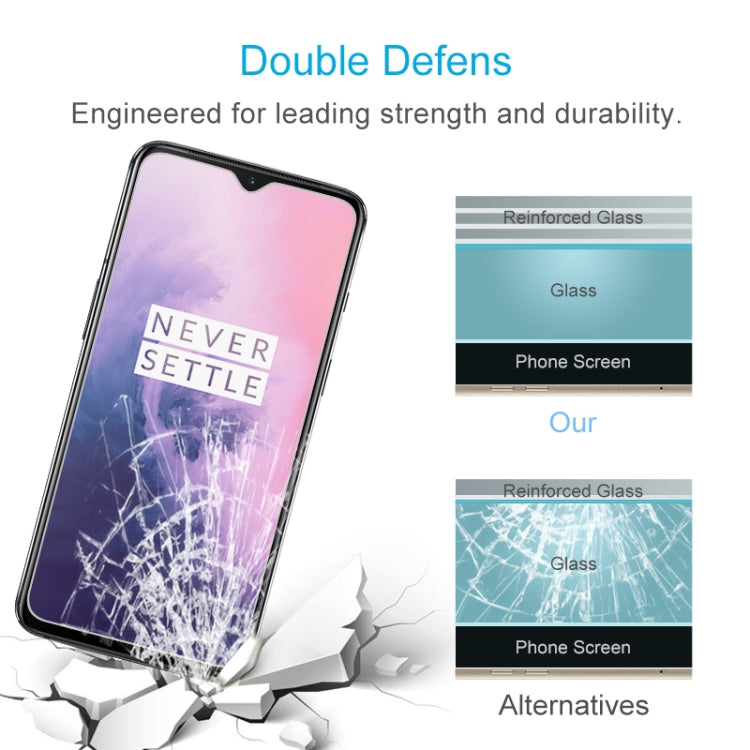 Tempered glass screen protector for OnePlus 7T showing reinforced glass layers.
