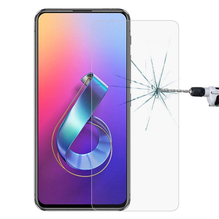 Tempered glass screen protector film for a smartphone display, clear with smooth coverage.