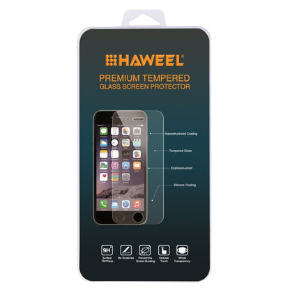 HAWEE L premium tempered glass screen protector package for a smartphone display.