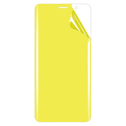 Soft TPU front screen protector film, full-coverage, yellow-tinted, single piece.