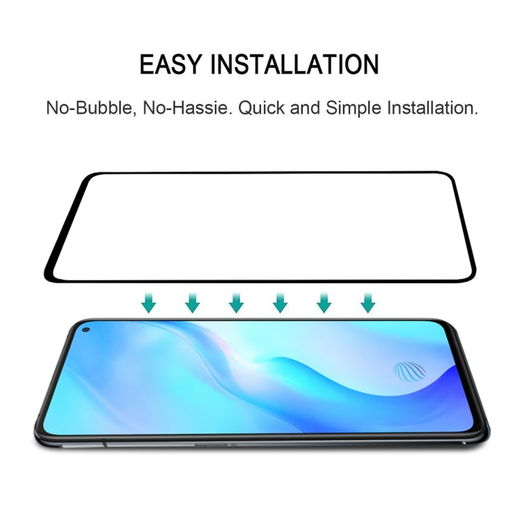 Tempered glass screen protector installation template and aligned protector over phone