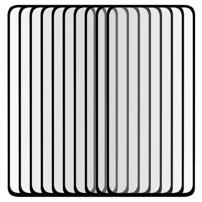 Set of multiple tempered glass screen protectors, black framed pieces in a stack